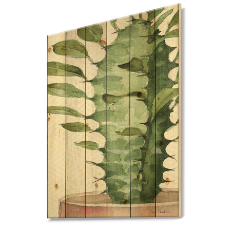 Mixed Green Element II - Cottage Print on Natural Pine Wood