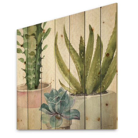 Mixed Green Element III - Cottage Print on Natural Pine Wood