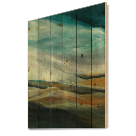 Watercolor Desert Storm Abstract Blue - Cottage Print on Natural Pine Wood