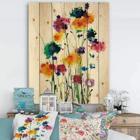 Porch & Den Indigo, Green And Yellow Watercolor - Print on Natural Pine Wood