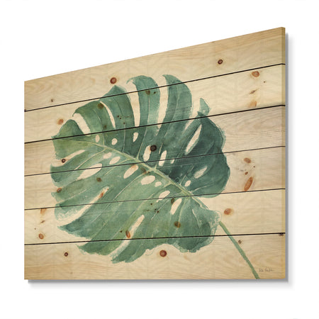Mixed Botanical Green Leaves IV - Cottage Print on Natural Pine Wood