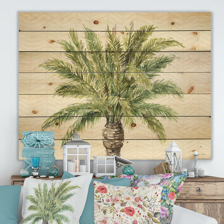 Porch & Den Mixed Botanical Greens palms IV - Print on Natural Pine Wood