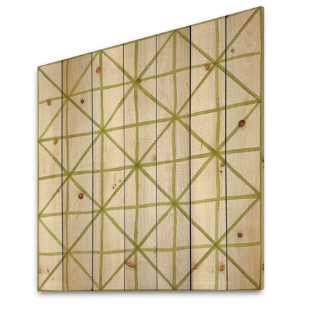 geometric Green Triangle II - Mid-Century Modern Transitional Print on Natural Pine Wood