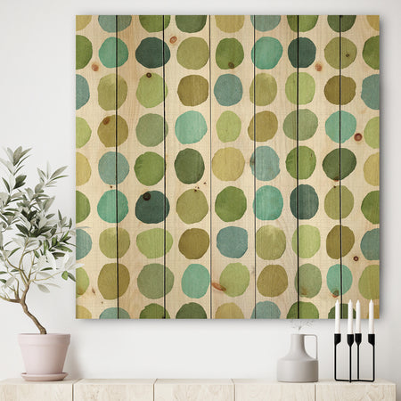 geometric Green Circle I - Mid-Century Modern Transitional Print on Natural Pine Wood
