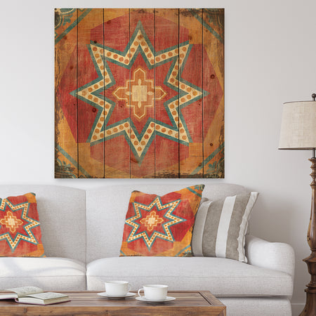 Moroccan Orange Tiles Collage I - Bohemian Chic Print on Natural Pine Wood