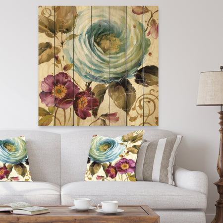 Victorias Cream Flower - Traditional Print on Natural Pine Wood
