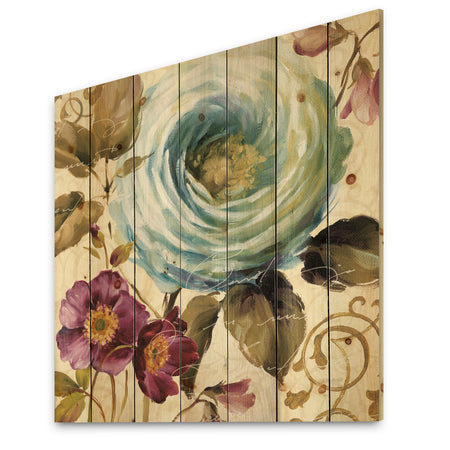 Victorias Cream Flower - Traditional Print on Natural Pine Wood