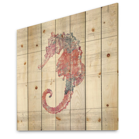Pink seahorses Ocean Life - Nautical & Coastal Print on Natural Pine Wood