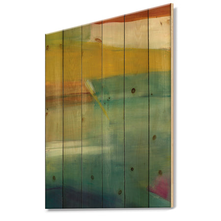 Waterpainting Impression of Indigo And Green - Modern & Contemporary Print on Natural Pine Wood