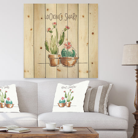 Desert Botanical Bloom I - Cabin & Lodge Print on Natural Pine Wood