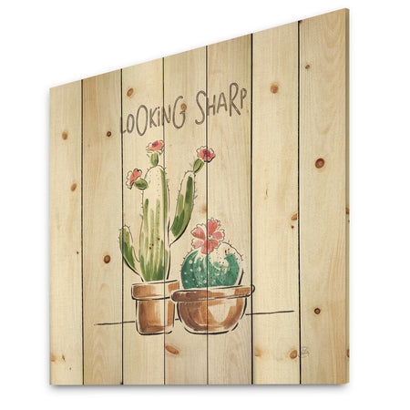 Desert Botanical Bloom I - Cabin & Lodge Print on Natural Pine Wood