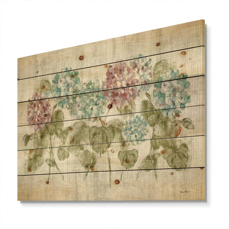 Red and Blue Vibrant Hydrangea Flowers - Cabin & Lodge Print on Natural Pine Wood