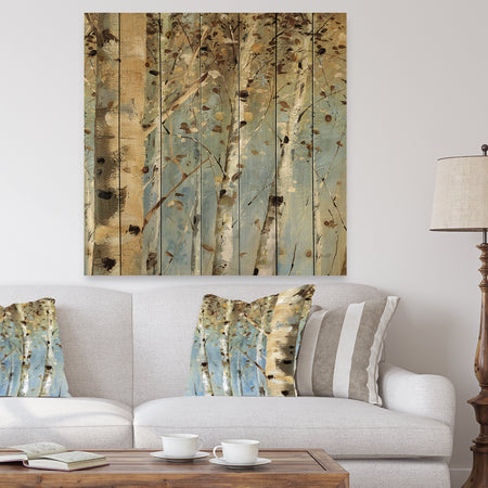 White Birch Forest I - Modern Farmhouse Print on Natural Pine Wood