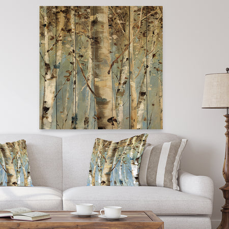 White Birch Forest II - Modern Farmhouse Print on Natural Pine Wood