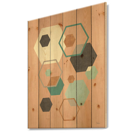 Geometric hexagons Pattern II - Transitional Print on Natural Pine Wood