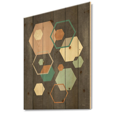 Geometric hexagons Pattern IV - Transitional Print on Natural Pine Wood