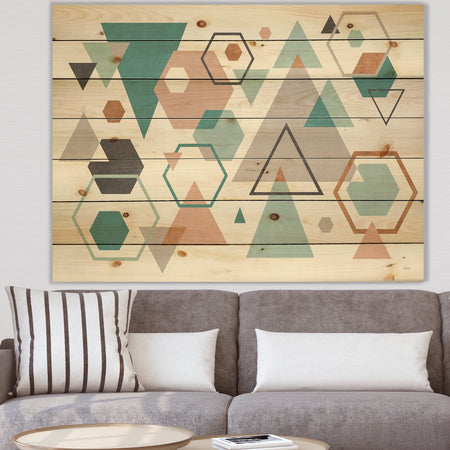 Geometric hexagons Pattern VI - Transitional Print on Natural Pine Wood
