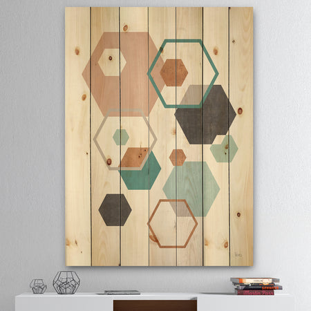 Geometric hexagons Pattern VII - Transitional Print on Natural Pine Wood