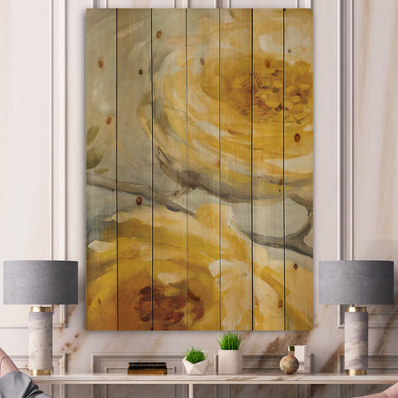 Sunshine Yellow Flower III - Floral Print on Natural Pine Wood