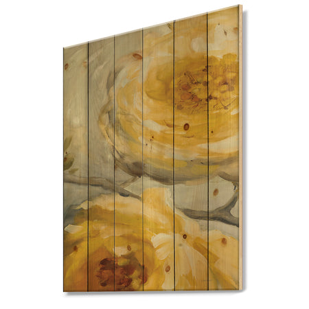 Sunshine Yellow Flower III - Floral Print on Natural Pine Wood