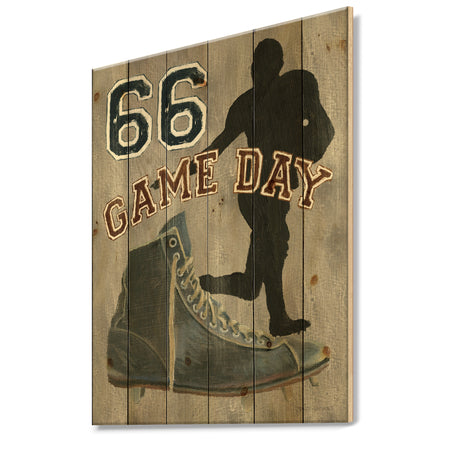 football Game Day II - Vintage Sport Print on Natural Pine Wood