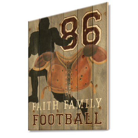 football Game Day III - Vintage Sport Print on Natural Pine Wood