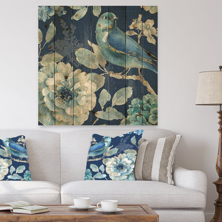 Indigold Bird Cottage Family III - Farmhouse Print on Natural Pine Wood