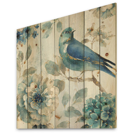 Indigold Watercolor Lovely bird II - Farmhouse Print on Natural Pine Wood