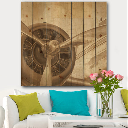 Retro Airplanes Sepia - Vintage Transportation Print on Natural Pine Wood