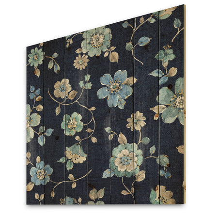 Indigold metallic Flower Pattern - Floral Print on Natural Pine Wood