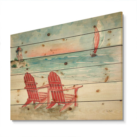 Coastal Chair Relax Beach II - Nautical & Coastal Print on Natural Pine Wood