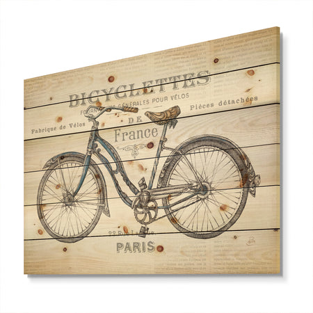 Paris France Bicycles - Vintage Transportation Print on Natural Pine Wood