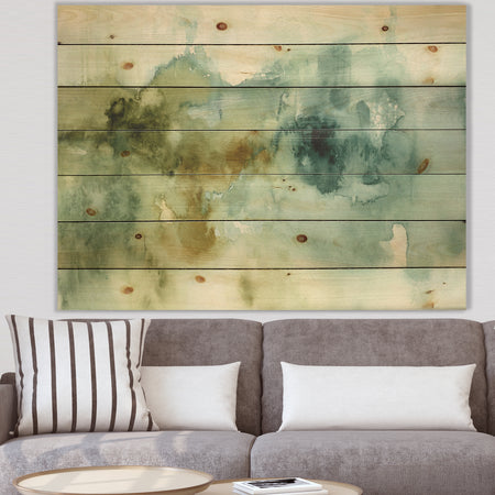 Abstract Watercolor Green House - Modern & Contemporary Print on Natural Pine Wood