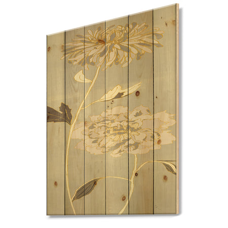 Gold Metallic Floral Garden II - Modern Glam Print on Natural Pine Wood