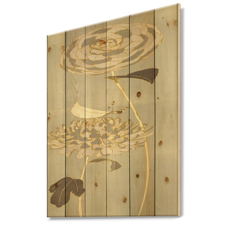 Gold Metallic Floral Garden III - Modern Glam Print on Natural Pine Wood