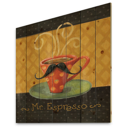 Kitchen Cafe Moustache III - Kitchen Print on Natural Pine Wood