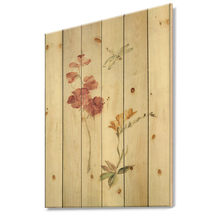 Wild Simple Wallflowers II - Farmhouse Print on Natural Pine Wood