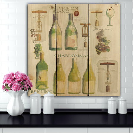 White Chardonnay Wine Collage - Food and Beverage Print on Natural Pine Wood