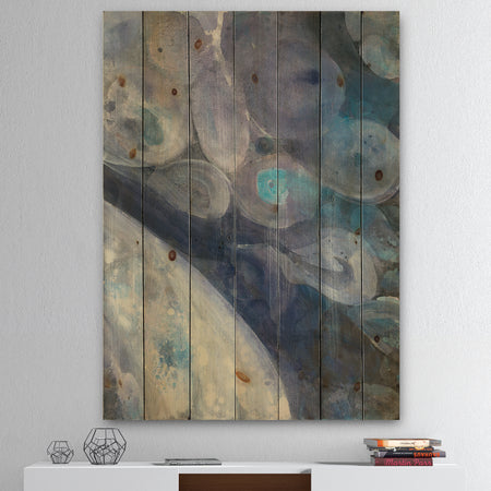 Into the Indigo Stream I - Abstract Print on Natural Pine Wood