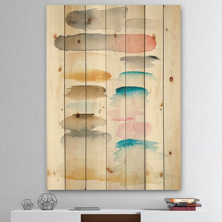 Watercolor Geometric Swatch Element I - Mid-Century Modern Print on Natural Pine Wood