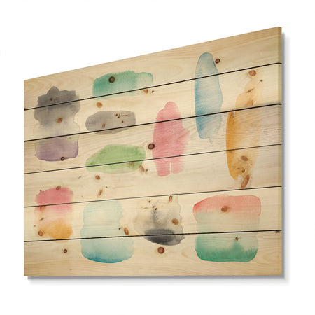 Watercolor Geometric Swatch Element III - Mid-Century Modern Print on Natural Pine Wood