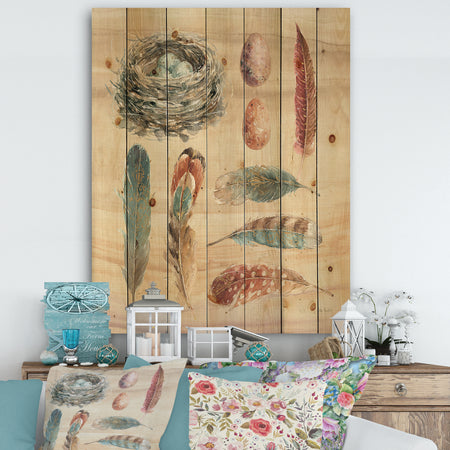 Feathers Cottage Family - Farmhouse Print on Natural Pine Wood