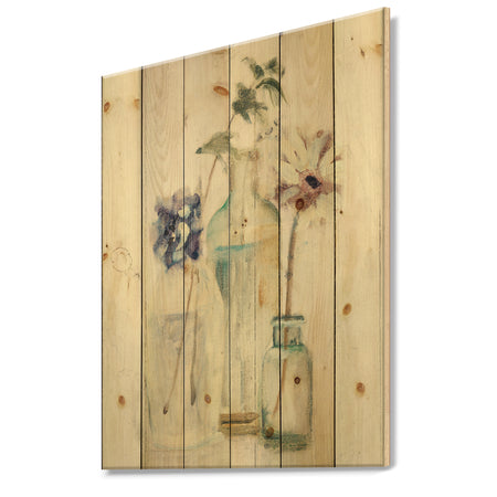 Blossoms on Birch Cottage Bouquet III - Farmhouse Print on Natural Pine Wood