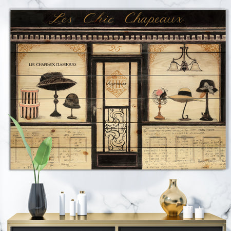 Les Chic Chapeaux French Fashion - Fashion Print on Natural Pine Wood