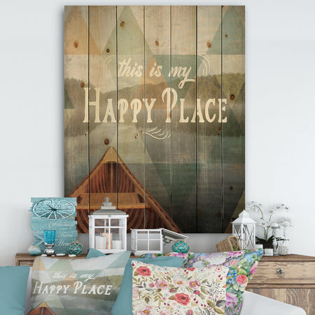 Lake House Happy Quote - Cottage Print on Natural Pine Wood