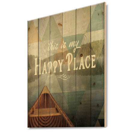 Lake House Happy Quote - Cottage Print on Natural Pine Wood