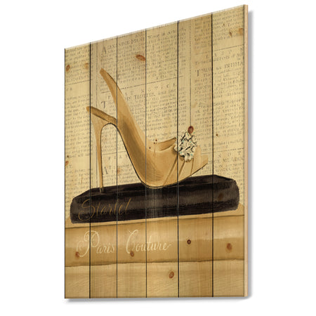 Gold Fashion High Hells I - Posh & Luxe Print on Natural Pine Wood
