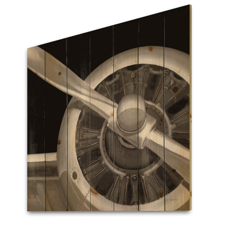 Travel by Air Grey Plane - Vintage Transportation Print on Natural Pine Wood