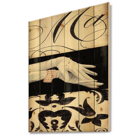 Black And White Fancy Glamorous Gloves - Fashion Print on Natural Pine Wood