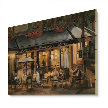 Porch & Den La Brasserie of Champs-elysees Paris - Print on Natural Pine Wood